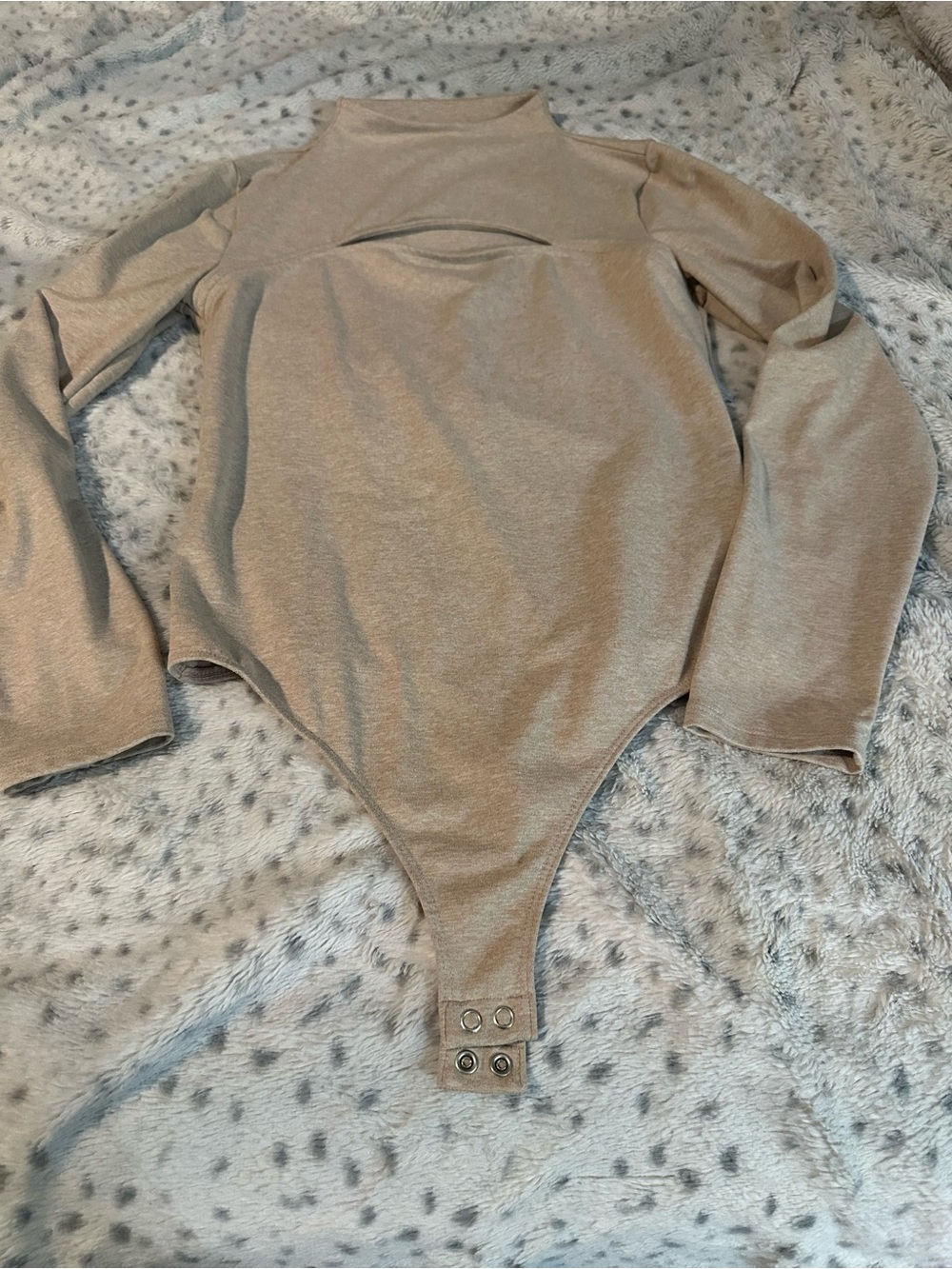 Express Long-Sleeve One-Piece Bodysuit in Beige Medium